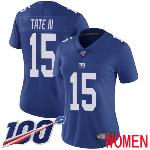 Women New York Giants #15 Golden Tate III Royal Blue Team Color Vapor Untouchable Limited Player 100th Season Football NFL Jersey